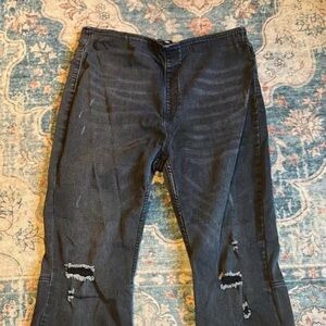 Chic Distressed Dark Blue Women's Flare Jeans